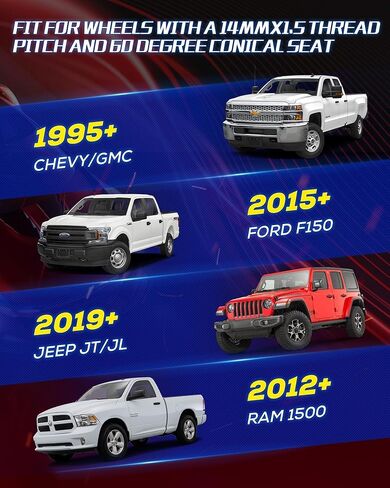 صواميل عروة عجلة Dynofit M14x1.5 لسيلفرادو سييرا 2500 3500، 32 قطعة 14 مم - 1.5 صواميل عروة من الكروم بنهاية مغلقة مناسبة لعجلة Ford F250 F350 ما بعد البيع، ارتفاع 1.8 بوصة تصميم قطعة واحدة صواميل موالف رفيعة in Kuwait
