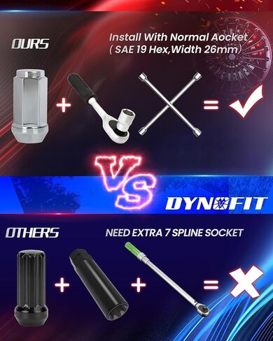 صواميل عروة عجلة Dynofit M14x1.5 لسيلفرادو سييرا 2500 3500، 32 قطعة 14 مم - 1.5 صواميل عروة من الكروم بنهاية مغلقة مناسبة لعجلة Ford F250 F350 ما بعد البيع، ارتفاع 1.8 بوصة تصميم قطعة واحدة صواميل موالف رفيعة in Kuwait