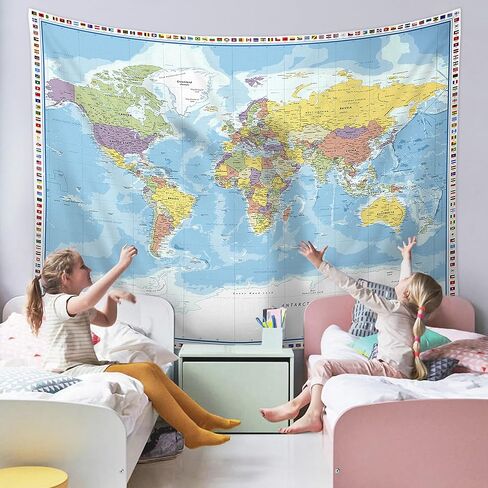 Large World Map Tapestry Wall Hanging Tapestry World Map For Kids Educational Tapestry With Country Flags World Map for Classroom Decor Kids Room Home Traveling Geography Students 60x80 In in Saudi Arabia