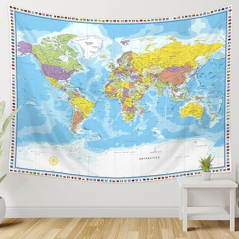 Large World Map Tapestry Wall Hanging Tapestry World Map For Kids Educational Tapestry With Country Flags World Map for Classroom Decor Kids Room Home Traveling Geography Students 60x80 In in Saudi Arabia