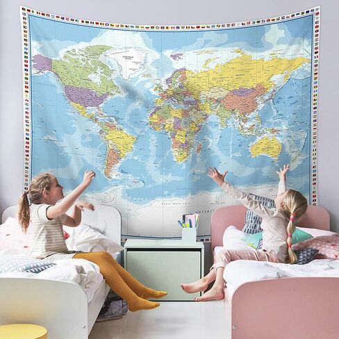 Large World Map Tapestry Wall Hanging Tapestry World Map For Kids Educational Tapestry With Country Flags World Map for Classroom Decor Kids Room Home Traveling Geography Students 60x80 In in Saudi Arabia