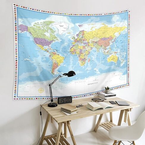 Large World Map Tapestry Wall Hanging Tapestry World Map For Kids Educational Tapestry With Country Flags World Map for Classroom Decor Kids Room Home Traveling Geography Students 60x80 In in Saudi Arabia