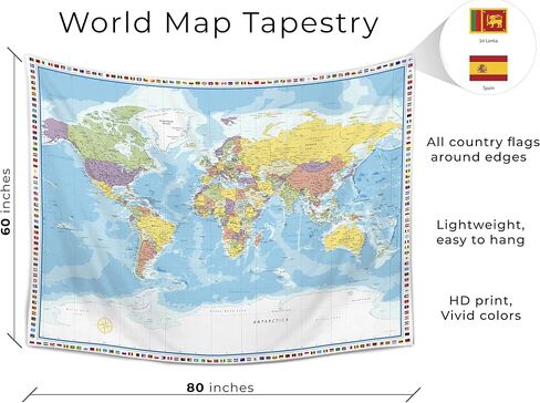 Large World Map Tapestry Wall Hanging Tapestry World Map For Kids Educational Tapestry With Country Flags World Map for Classroom Decor Kids Room Home Traveling Geography Students 60x80 In in Saudi Arabia