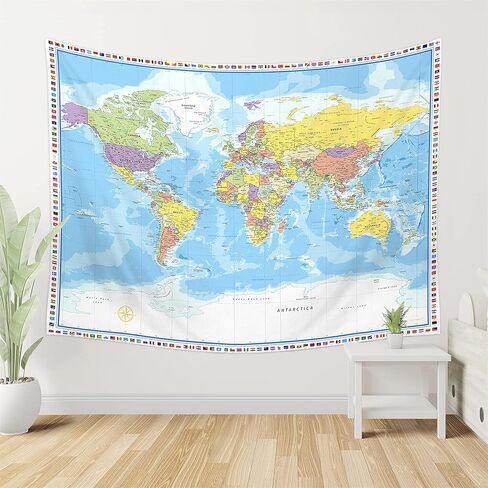 Large World Map Tapestry Wall Hanging Tapestry World Map For Kids Educational Tapestry With Country Flags World Map for Classroom Decor Kids Room Home Traveling Geography Students 60x80 In in Saudi Arabia
