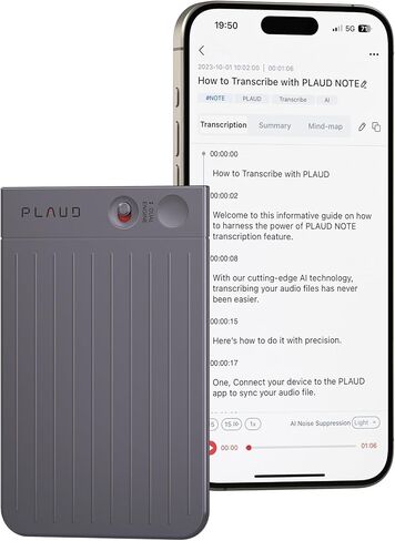 مسجل صوت مع حافظة، مسجل صوت PLAUD Note مع التحكم في التطبيق والنسخ والتلخيص بواسطة ChatGPT، يدعم 57 لغة، ذاكرة 64 جيجابايت، مثالي للمكالمات والاجتماعات والمقابلات in Kuwait