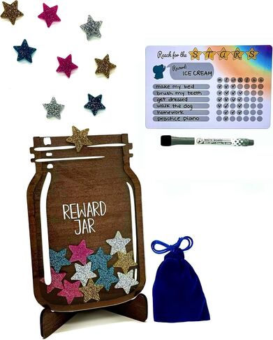 Trader Z's Kids- Premium Wooden Star Reward Jar, Chore Chart, Toddler and Kids Potty Training, Classroom and Teacher Gifts, Boys and Girls Behavior Chart, Magnetic Reward Chart for Kids. in Saudi Arabia