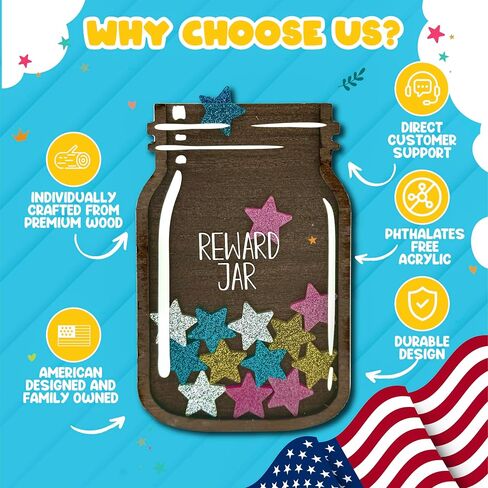 Trader Z's Kids- Premium Wooden Star Reward Jar, Chore Chart, Toddler and Kids Potty Training, Classroom and Teacher Gifts, Boys and Girls Behavior Chart, Magnetic Reward Chart for Kids. in Saudi Arabia