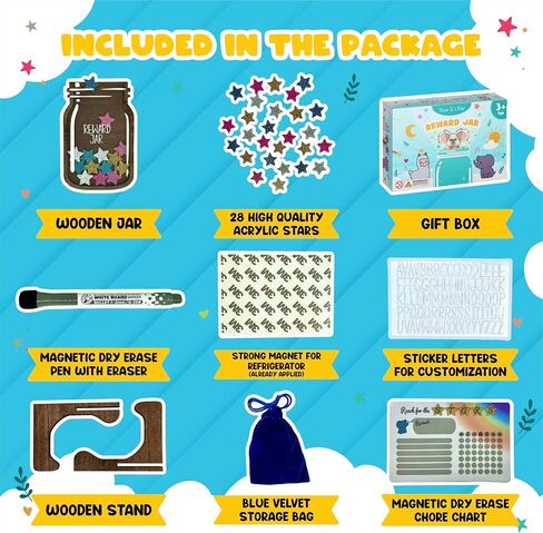 Trader Z's Kids- Premium Wooden Star Reward Jar, Chore Chart, Toddler and Kids Potty Training, Classroom and Teacher Gifts, Boys and Girls Behavior Chart, Magnetic Reward Chart for Kids. in Saudi Arabia