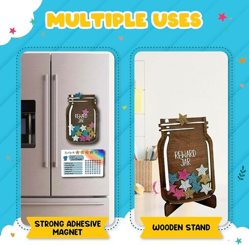 Trader Z's Kids- Premium Wooden Star Reward Jar, Chore Chart, Toddler and Kids Potty Training, Classroom and Teacher Gifts, Boys and Girls Behavior Chart, Magnetic Reward Chart for Kids. in Saudi Arabia