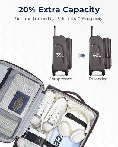 BAGSMART Carry-On Luggage Airline Approved, 20 inch Expandable Suitcase with Duffel bag, Softside Lightweight Suitcases with Spinner Wheels, Durable Travel Luggage, Carry-On Blue in Saudi Arabia