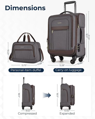 BAGSMART Carry-On Luggage Airline Approved, 20 inch Expandable Suitcase with Duffel bag, Softside Lightweight Suitcases with Spinner Wheels, Durable Travel Luggage, Carry-On Blue in Saudi Arabia