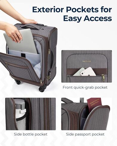 BAGSMART Carry-On Luggage Airline Approved, 20 inch Expandable Suitcase with Duffel bag, Softside Lightweight Suitcases with Spinner Wheels, Durable Travel Luggage, Carry-On Blue in Saudi Arabia