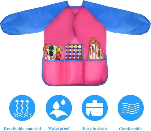 NEBURORA 1 Pack Kids Art Smocks مآزر فنية للأطفال مقاومة للماء مع 3 جيوب واسعة، لوازم الرسم للأعمار من 3 إلى 5 سنوات in Saudi Arabia