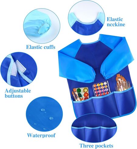 NEBURORA 1 Pack Kids Art Smocks مآزر فنية للأطفال مقاومة للماء مع 3 جيوب واسعة، لوازم الرسم للأعمار من 3 إلى 5 سنوات in Saudi Arabia