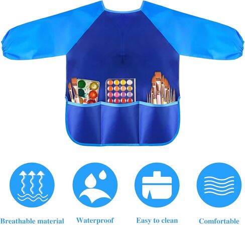 NEBURORA 1 Pack Kids Art Smocks مآزر فنية للأطفال مقاومة للماء مع 3 جيوب واسعة، لوازم الرسم للأعمار من 3 إلى 5 سنوات in Saudi Arabia
