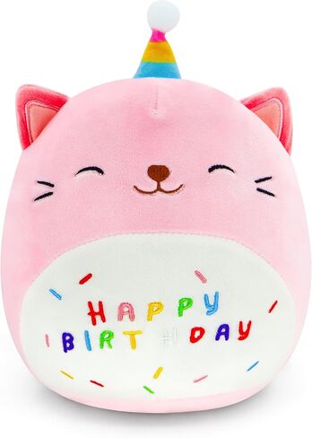 FAFVBING 9 inch Birthday Plush Pillow, Soft Plush Toy, Cute Pink Stuffed Animal, Home Room Decoration, Birthday Gift for Kids Toddlers (Cat Cap) in Saudi Arabia