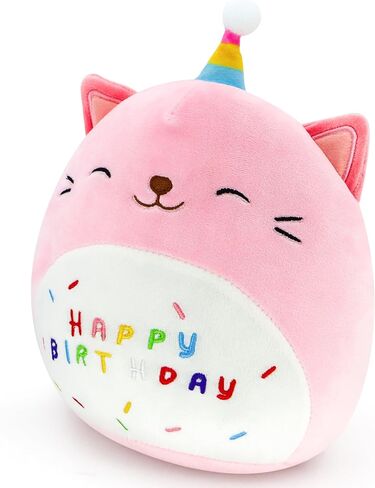 FAFVBING 9 inch Birthday Plush Pillow, Soft Plush Toy, Cute Pink Stuffed Animal, Home Room Decoration, Birthday Gift for Kids Toddlers (Cat Cap) in Saudi Arabia