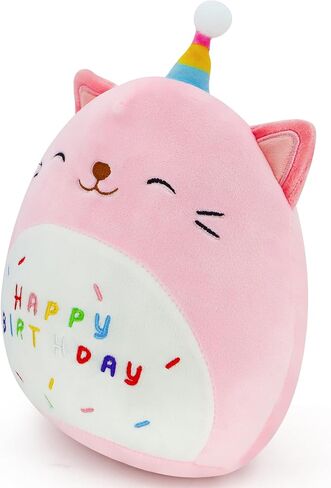FAFVBING 9 inch Birthday Plush Pillow, Soft Plush Toy, Cute Pink Stuffed Animal, Home Room Decoration, Birthday Gift for Kids Toddlers (Cat Cap) in Saudi Arabia