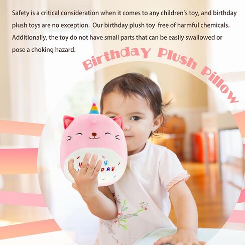FAFVBING 9 inch Birthday Plush Pillow, Soft Plush Toy, Cute Pink Stuffed Animal, Home Room Decoration, Birthday Gift for Kids Toddlers (Cat Cap) in Saudi Arabia