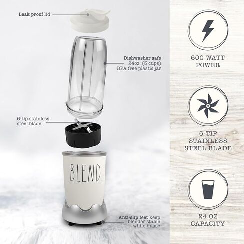 Rae Dunn Personal Blender 600W | 24oz Capacity | BPA-Free Jar | Crushes Ice | Leak-Proof | Anti-Slip Feet | Dishwasher Safe, Cream in Saudi Arabia