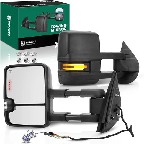 YHTAUTO Towing Mirrors for 07-14 Silverado Sierra, Tahoe, Yukon(XL), Suburban, Avalanche, Power Adjusted Heated, Arrow & Turn Signal, Led Backup Light, Telescoping Driver & Passenger Side Car Mirrors in Kuwait