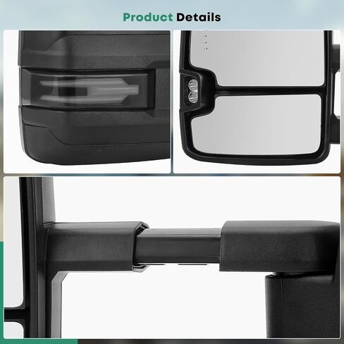 YHTAUTO Towing Mirrors for 07-14 Silverado Sierra, Tahoe, Yukon(XL), Suburban, Avalanche, Power Adjusted Heated, Arrow & Turn Signal, Led Backup Light, Telescoping Driver & Passenger Side Car Mirrors in Kuwait