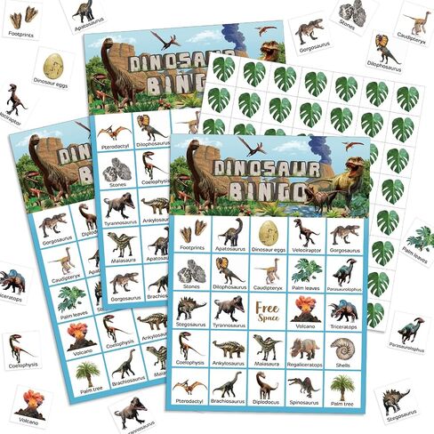 Liliful 35 Pcs Dinosaur Bingo Games 24 Players Dinosaur Party Bingo Cards Set for Boys Girls Adults Family Classroom Activities Dinosaur Birthday Theme Party Favors Supplies in Saudi Arabia