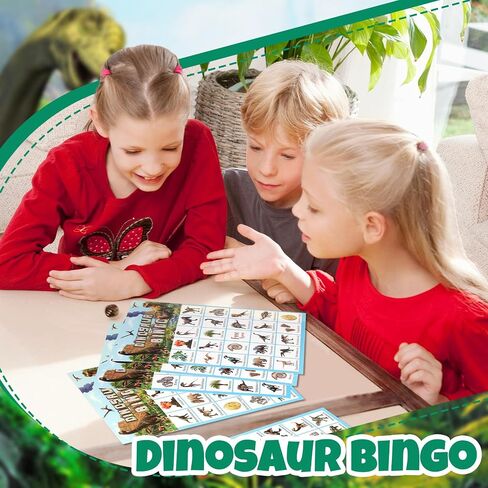 Liliful 35 Pcs Dinosaur Bingo Games 24 Players Dinosaur Party Bingo Cards Set for Boys Girls Adults Family Classroom Activities Dinosaur Birthday Theme Party Favors Supplies in Saudi Arabia