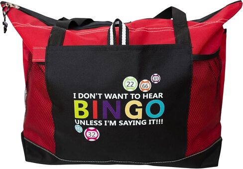 Bingo Bag With Pockets Bingo Tote Bag with Zipper for Bingo Supplies I Don't Want To Hear BINGO Unless I'm Saying It Bingo Tote Bags to Organize Bingo Accessories for Travel Bingo … (Red) in Saudi Arabia