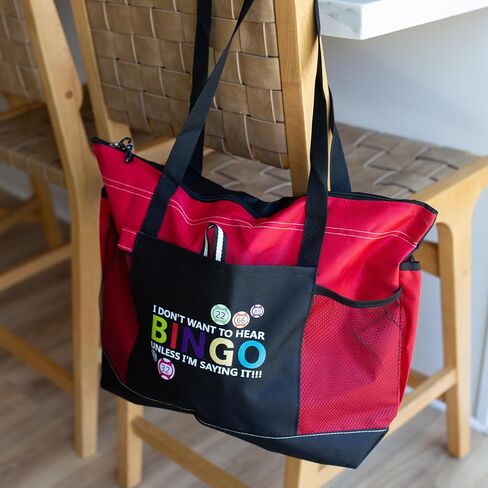 Bingo Bag With Pockets Bingo Tote Bag with Zipper for Bingo Supplies I Don't Want To Hear BINGO Unless I'm Saying It Bingo Tote Bags to Organize Bingo Accessories for Travel Bingo … (Red) in Saudi Arabia