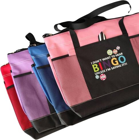 Bingo Bag With Pockets Bingo Tote Bag with Zipper for Bingo Supplies I Don't Want To Hear BINGO Unless I'm Saying It Bingo Tote Bags to Organize Bingo Accessories for Travel Bingo … (Red) in Saudi Arabia