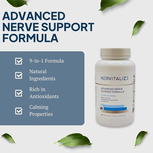Nervitalize Advanced Nerve Support Formula - Comprehensive 9-in-1 Blend with Alpha Lipoic Acid, Pea, Ashwagandha, Vitamins B Complex & D, Antioxidant-Rich, 120 Capsules in Saudi Arabia
