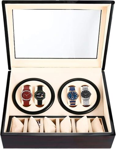 DasMarine Luxury 4+6 Automatic Watch Winder Deluxe Wooden Dual Automatic Motor Rotating Watches Display Storage Box in Saudi Arabia