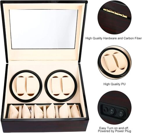 DasMarine Luxury 4+6 Automatic Watch Winder Deluxe Wooden Dual Automatic Motor Rotating Watches Display Storage Box in Saudi Arabia