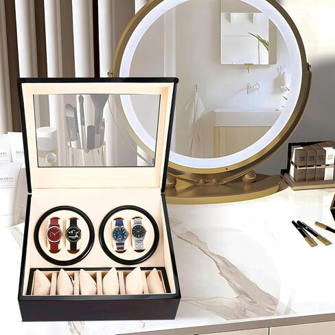 DasMarine Luxury 4+6 Automatic Watch Winder Deluxe Wooden Dual Automatic Motor Rotating Watches Display Storage Box in Saudi Arabia