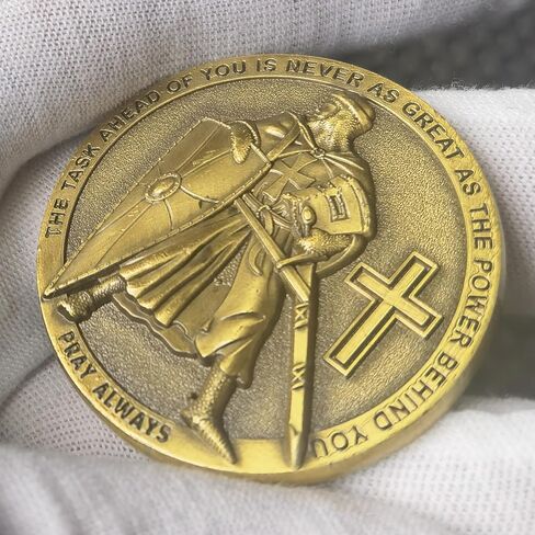 The Task Ahead of You is Never As Great As The Power Behind You Christian Challenge Coin Armed Soldier Cross Relief Inspiring Bible Verse Pocket Token (Pack of 10) in Saudi Arabia