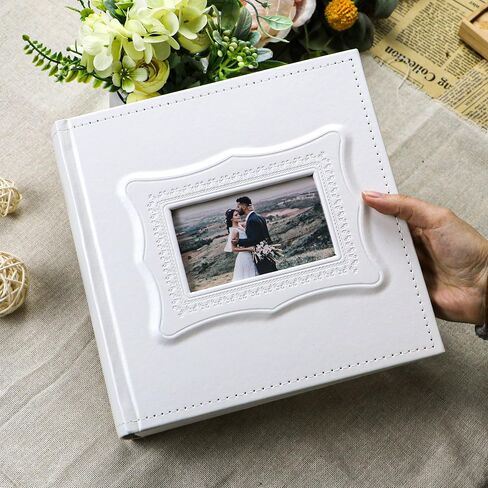 ألبوم صور Holoary مقاس 4 × 6، 200 صورة من جلد البولي يوريثان ألبوم صور عتيق للعائلة والذكرى السنوية للزفاف وإجازة الطفل (أبيض) in Kuwait