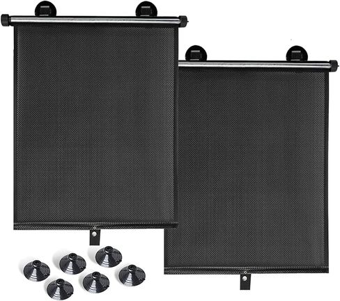 مظلة شمسية لنافذة جانبية للسيارة - عبوتان من مظلة شمسية دوارة للسيارة قابلة للسحب، ظلال لنافذة السيارة للحماية من الأشعة فوق البنفسجية ووهج الشمس وإكسسوارات سفر سيارة الأطفال (15 بوصة × 17 بوصة) in Kuwait