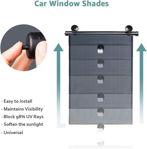 مظلة شمسية لنافذة جانبية للسيارة - عبوتان من مظلة شمسية دوارة للسيارة قابلة للسحب، ظلال لنافذة السيارة للحماية من الأشعة فوق البنفسجية ووهج الشمس وإكسسوارات سفر سيارة الأطفال (15 بوصة × 17 بوصة) in Kuwait