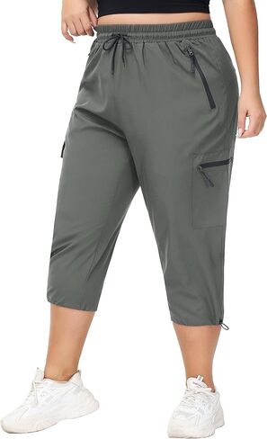 سراويل SEKINO النسائية مقاس كبير للتنزه سيرًا على الأقدام خفيفة الوزن وسريعة الجفاف والسفر والتمارين الرياضية في الهواء الطلق وجيوب بسحاب رمادي غامق 3X in Kuwait