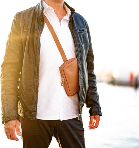 Premium Full Grain Leather Sling Bag - Small Crossbody Bag for Men, Lightweight, RFID Protection in Saudi Arabia