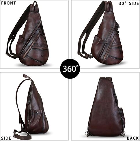 حقيبة ظهر من الجلد الطبيعي من FEIGITOR حقيبة ظهر كروس كلاسيكية مصنوعة يدويًا على الصدر والكتف والمشي لمسافات طويلة حقيبة نهارية ومحفظة لركوب الدراجات in Kuwait