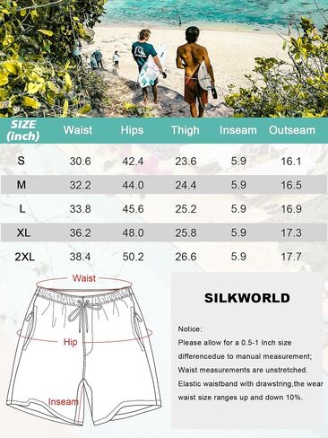 SILKWORLD سراويل سباحة رجالي مع بطانة ضغط 5 بوصة سريعة الجفاف لباس السباحة شورت سباحة للشاطئ in Kuwait
