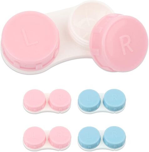 حافظة عدسات لاصقة ملونة من Sihuuu، 4 عبوات للسفر والمنزل والخارج ومجموعة تخزين صغيرة لنقع العدسات اللاصقة (أزرق + وردي) in Kuwait