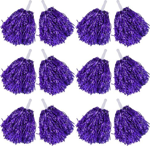 Comicfs 12 Pcs Cheerleading Pom Poms Cheer Pom Poms Fun Pom Poms Metallic Foil Pom Poms Cheerleading Poms with Plastic Handles for Cheering Squad Team Spirited Sports Dance Kids (Metallic Foil-Silver) in Saudi Arabia