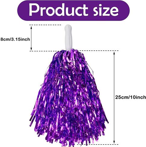 Comicfs 12 Pcs Cheerleading Pom Poms Cheer Pom Poms Fun Pom Poms Metallic Foil Pom Poms Cheerleading Poms with Plastic Handles for Cheering Squad Team Spirited Sports Dance Kids (Metallic Foil-Silver) in Saudi Arabia