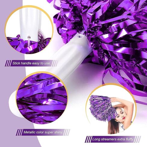 Comicfs 12 Pcs Cheerleading Pom Poms Cheer Pom Poms Fun Pom Poms Metallic Foil Pom Poms Cheerleading Poms with Plastic Handles for Cheering Squad Team Spirited Sports Dance Kids (Metallic Foil-Silver) in Saudi Arabia