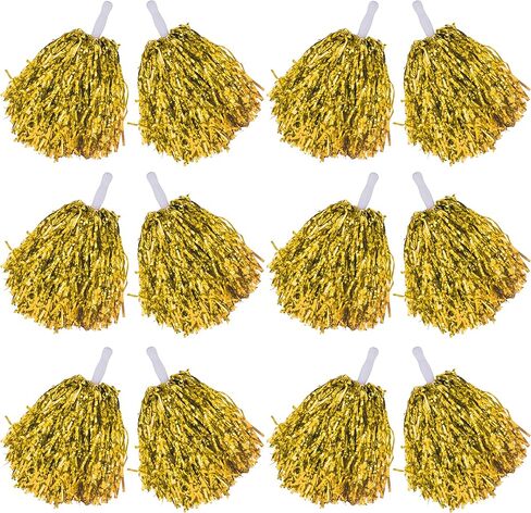 Comicfs 12 Pcs Cheerleading Pom Poms Cheer Pom Poms Fun Pom Poms Metallic Foil Pom Poms Cheerleading Poms with Plastic Handles for Cheering Squad Team Spirited Sports Dance Kids (Metallic Foil-Silver) in Saudi Arabia