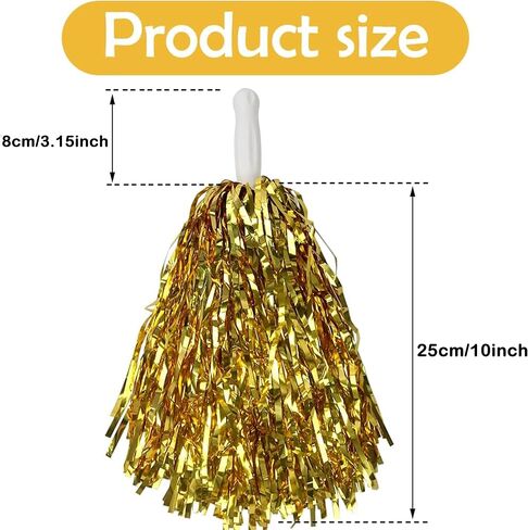 Comicfs 12 Pcs Cheerleading Pom Poms Cheer Pom Poms Fun Pom Poms Metallic Foil Pom Poms Cheerleading Poms with Plastic Handles for Cheering Squad Team Spirited Sports Dance Kids (Metallic Foil-Silver) in Saudi Arabia