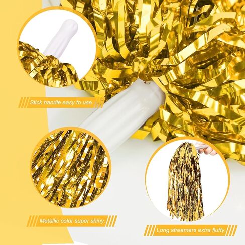 Comicfs 12 Pcs Cheerleading Pom Poms Cheer Pom Poms Fun Pom Poms Metallic Foil Pom Poms Cheerleading Poms with Plastic Handles for Cheering Squad Team Spirited Sports Dance Kids (Metallic Foil-Silver) in Saudi Arabia
